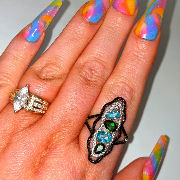 Blue Zircon, Black Spinel Multi-Gemstone Sterling Silver Ring - Picture 12 of 12